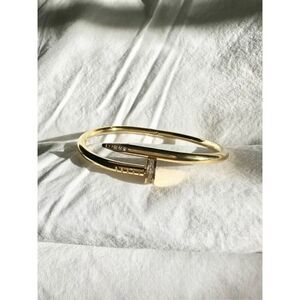 Stainless steel gold color cubic zirconia nail bracelet ￼